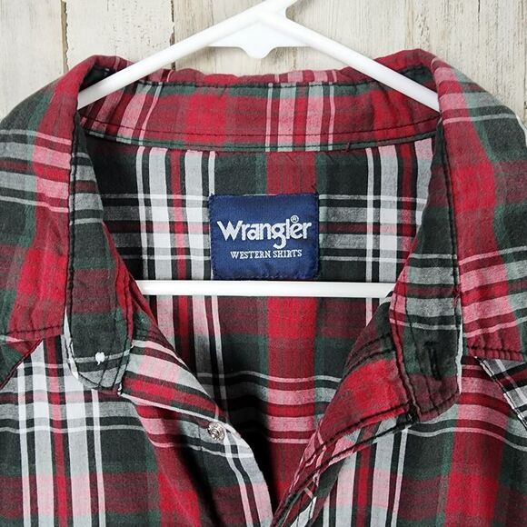 Wrangler Snap Down Long Sleeve Shirt Red Plaid Size XXL - Picture 6 of 9
